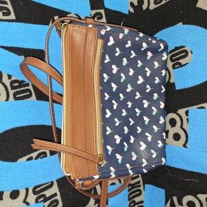 Stylish Brown and Navy Heart Patterned Women's Bag